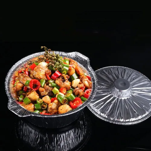 Miniatura 8 de ABOOFAN Sartén redonda de aluminio con tapas Ollas de papel de aluminio de 13 pulgadas Contenedor de alimentos desechable para microondas Contenedor