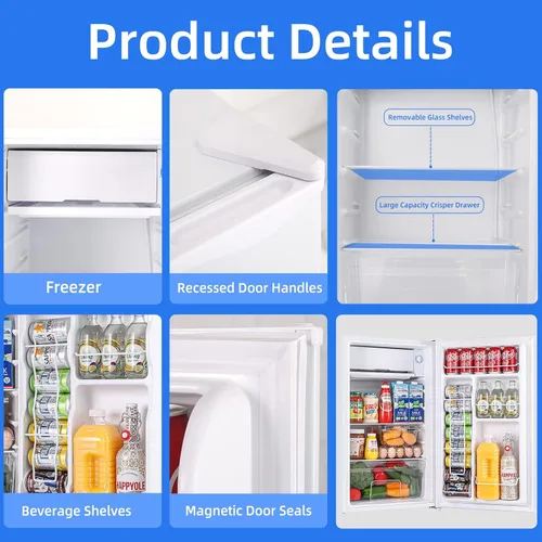 Miniatura 7 de BANGSON Mini refrigerador con congelador, 3.2 pies cúbicos, refrigerador pequeño de una sola puerta, eficiente en energía, bajo ruido, refrigerador