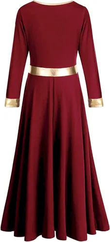 Miniatura 5 de Vestido de baile de alabanza para niñas, color dorado metálico, vestido litúrgico, vestido de iglesia, vestido de longitud completa, disfraz lírico