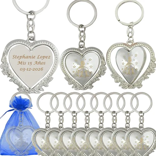 Miniatura 16 de 12 piezas personalizado Quinceañera Recuerdos Para Quinceañera Corazón llaveros Dulce 16 Quinceañera Rojo