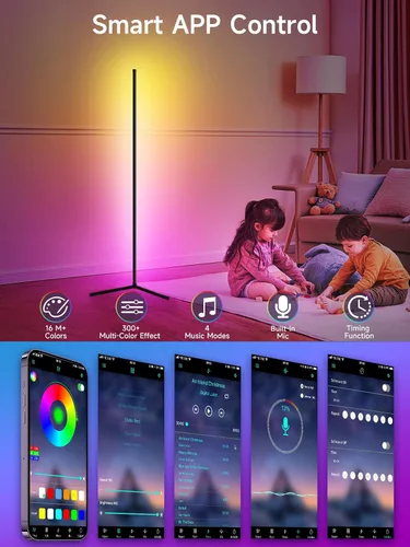 Miniatura 3 de Tyute Lámpara de pie de esquina, lámpara de esquina LED RGB con sincronización de música, aplicación inteligente y control remoto, luz ambiental que