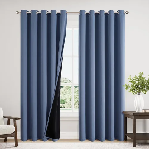 Miniatura 61 de ChrisDowa - Cortinas 100% opacas, para dormitorio, con forro negro, 2 capas gruesas, aislamiento térmico y ojales, 63 pulgadas de largo, juego de 2