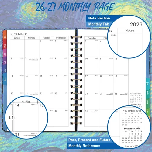 Miniatura 4 de Agenda 2026 – Agenda semanal y mensual 2026, enero de 2026 a diciembre de 2026, 6.4 x 8.5 pulgadas, calendario 2026 con pestañas, tapa dura