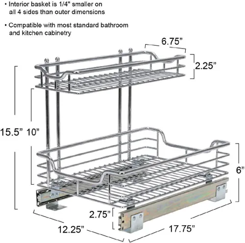 Miniatura 6 de Household Essentials Glidez Organizador de almacenamiento extraíble/deslizante multiusos de acero cromado para debajo del fregadero o del gabinete