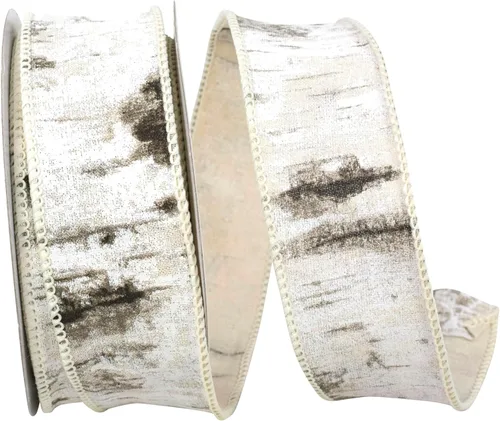 Reliant Ribbon Birch Tree Bark Forest - Cinta con borde con cable, 1-1/2 pulgadas x 10 yardas, color blanco