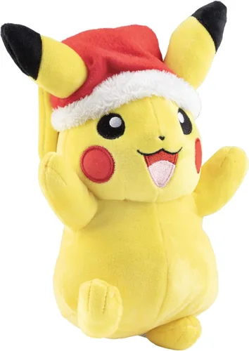 Miniatura 3 de Pokémon Pikachu de peluche navideño de 8 pulgadas con accesorio de sombrero de Papá Noel, licencia oficial, generación 1, figura de juguete