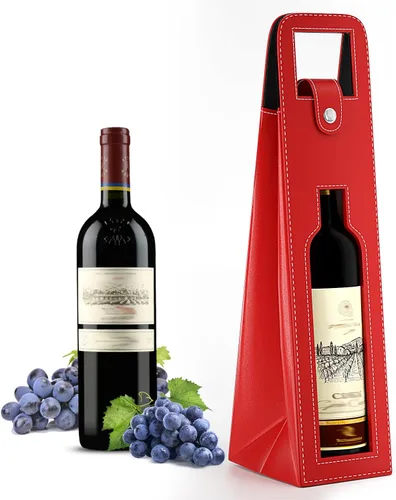 Miniatura 16 de Bolsa de regalo de vino RYDDOY, portador de vino reutilizable de cuero, bolsas de regalo para una sola botella de champán y cerveza para cumpleaños