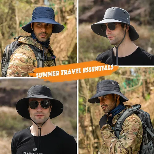 Miniatura 7 de Muryobao Men Sun Hat Summer Wide Brim UPF 50+ UV Protection Bucket Cap Waterproof Foldable Boonie Hats for Safari Fishing