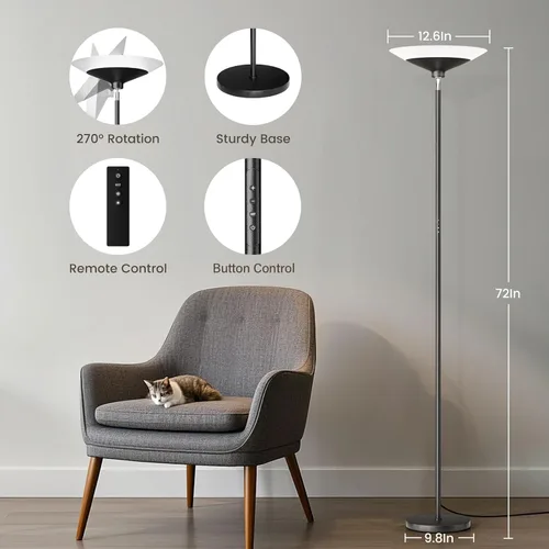 Miniatura 2 de SIBRILLE Torchiere - Lámpara de pie LED de 72 pulgadas de alto con control remoto/botón, 1800 lm, 3000-6500 K, 30 W regulable moderna lámpara