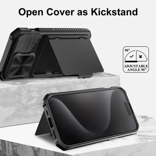 Miniatura 4 de BXYJY Funda tipo cartera para iPhone 15 Pro con tarjetero (4-5 tarjetas) y cubierta deslizante para cámara y soporte, protección contra caídas