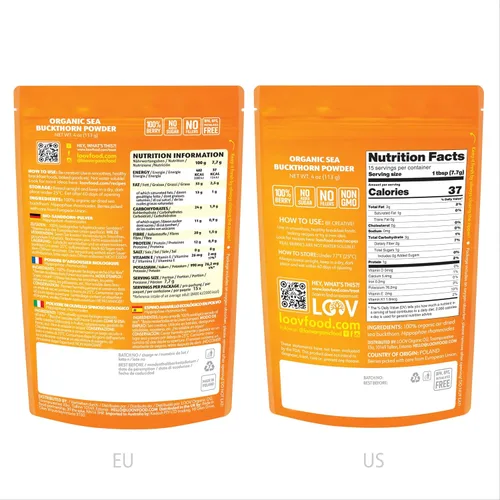 Miniatura 2 de LOOV Polvo de Baya de Espino Amarillo Orgánico, Alto en Fibra, Omegas, Vitamina C, Vitamina E, Hecho de Bayas Enteras, 4 Oz, Cultivado en Clima