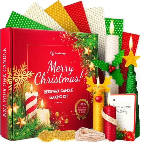 Kit para enrollar velas navideñas - Kit de fabricación de velas de cera de abeja para niños y adultos (Navidad, Janucá, Kwanzaa) - Proyecto de