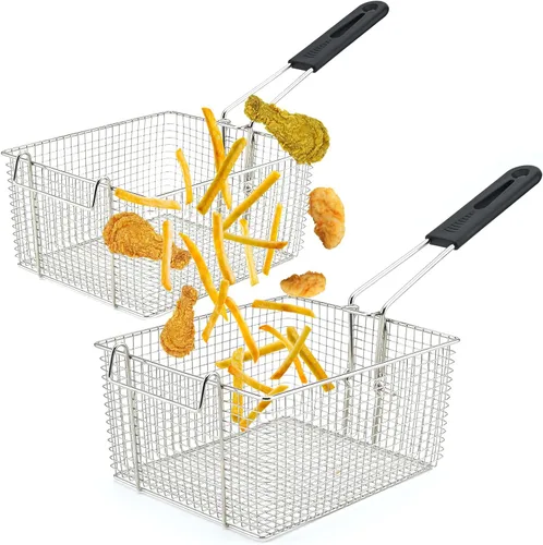 Cesta para freidora eléctrica para freír alimentos, con mango de goma, 7.2 x 8.3 x 4.3 pulgadas, construcción resistente, adecuada para freír pollo,