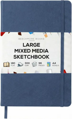 Miniatura 10 de Beechmore Books Cuaderno de bocetos A5 – 14,7x21 cm Cuaderno de bocetos de tapa dura premium de cuero vegano, 96 páginas perforadas de 300 g/m²