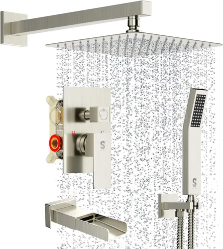 Miniatura 12 de SR SUN RISE Juego de grifo de ducha para bañera montado en la pared de 8 pulgadas, sistema de ducha de metal con boquilla de bañera, cabezal