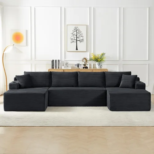 Miniatura 11 de Sofá cama modular de 134 pulgadas, sofá de nube deshuesado para sala de estar, sofá de 5 asientos en forma de U con 2 bolsillos de almacenamiento