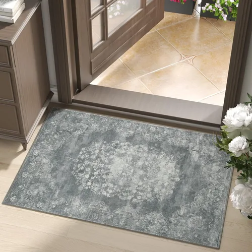 Miniatura 65 de jinchan Fiora - Alfombra lavable de área pequeña, alfombra de entrada floral de medio círculo de 2 x 3, tapete de media luna de pelo bajo, suave