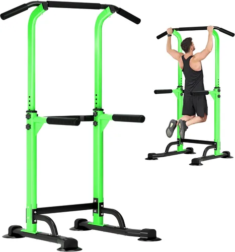 DlandHome Power Tower Pull Up Dip Station Multi-Function Fitness Equipment for Strength Training Adjustable Height Dip Stand for Home Gym Verde