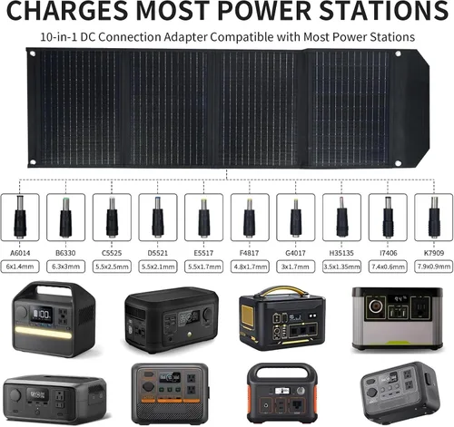 Miniatura 3 de Panel solar portátil de 60 W, paneles solares plegables de 60 vatios con cargadores QC3.0 USB-A USB-C DC5521, IP67 impermeable, energía