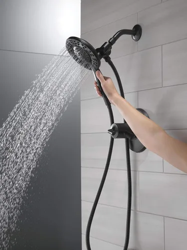 Miniatura 3 de Delta In2ition - Cabezal de ducha doble 2 en 1 de 4 ajustes con rociador de mano, cabezal de ducha desmontable negro mate con manguera, cabezal