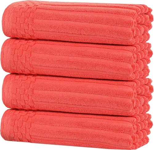 Miniatura 35 de Superior Juego de 6 toallas de algodón sólido y acanalado, toallas de cara de 13 x 13 pulgadas, toallas de mano de 16 x 28 pulgadas, toallas de baño