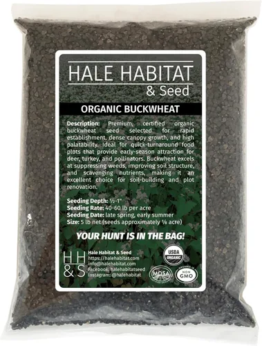 Hale Habitat & Seed Semilla de trigo sarraceno orgánica certificada – Bolsa de 5 libras, cubre hasta 1/10 acre – Sin OMG, alta germinación – Parcela