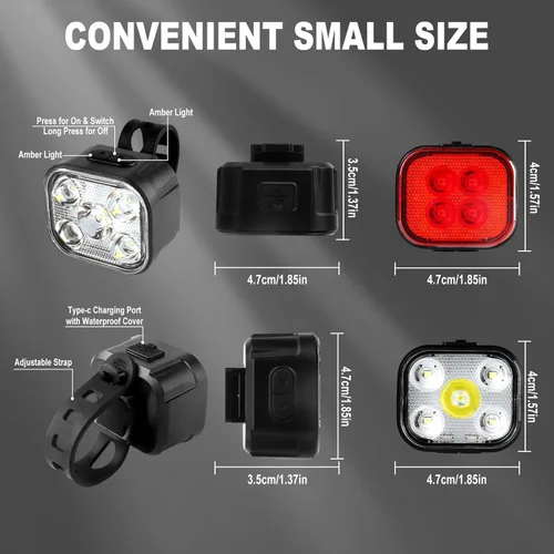 Miniatura 3 de KunHe Bike Lights for Night Riding USB Rechargeable Bike Lights Front and Rear 8+12 Modes Bike Light Set Bicycle Lights Headlight and Taillight Easy