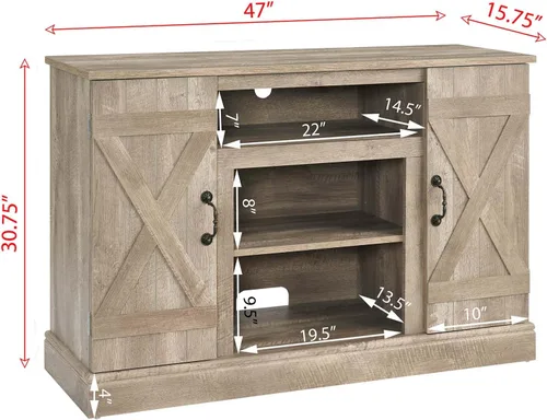 Miniatura 2 de Farmhouse Classic Media - Soporte de TV antiguo para TV de hasta 50 pulgadas con espacio de almacenamiento abierto y cerrado