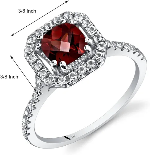 Miniatura 2 de Peora Anillo de granate para mujer de oro blanco de 14 quilates con topacio blanco, piedra natal genuina de piedras preciosas de 1.38 quilates