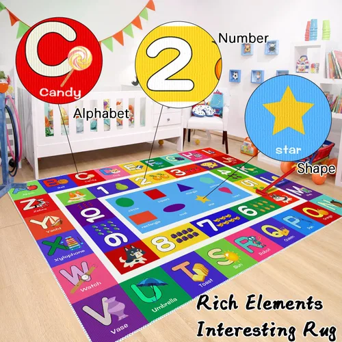 Miniatura 5 de ABC - Alfombra de juego para niños, con forma del alfabeto, con números del alfabeto, alfombra de área educativa de aprendizaje de frutas, grande