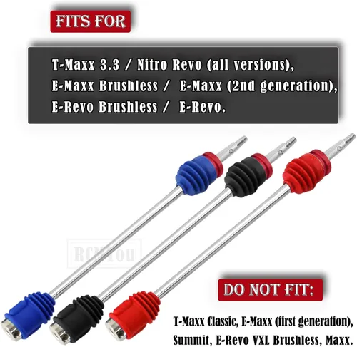 Miniatura 2 de RC Upgrades Pieza para 1/10 T-Maxx/Revo/E-Maxx (primera generación), ejes de eje de transmisión delantero trasero #45 de acero #45, piezas de Negro