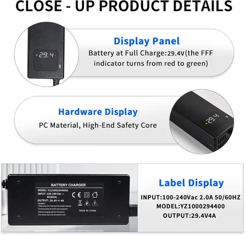 Miniatura 5 de Cargador de batería de 29.4V 4A Cargador de batería de litio de 24V para batería de iones de litio de 24V 7S Conector XLR de 3 pines, equipado