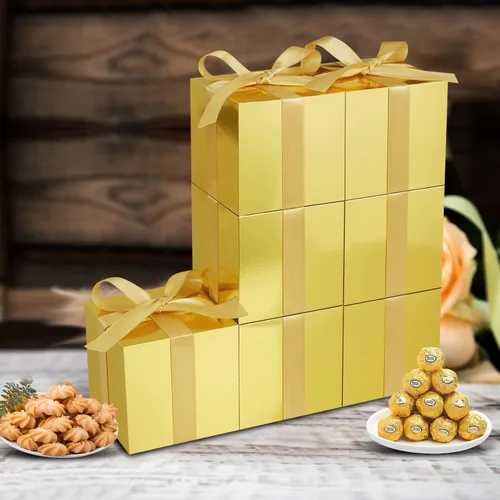 Miniatura 3 de Paquete de 50 cajas de regalo pequeñas, cajas de regalo de 2 x 2 x 2 pulgadas, cajas de regalo de papel dorado con tapas para regalos, manualidades