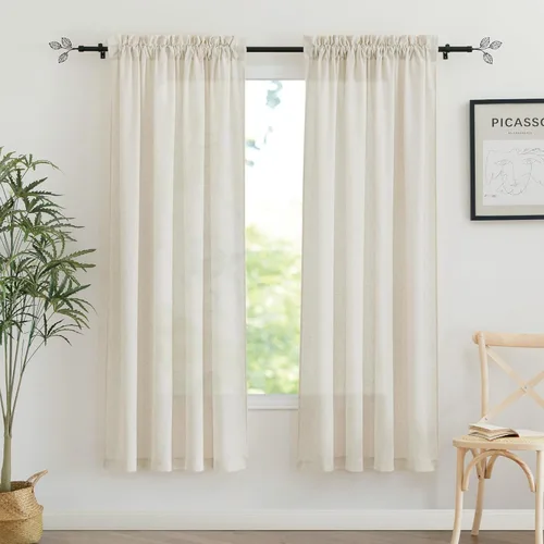 Miniatura 48 de RYB HOME - Cortinas de lino natural de 36 pulgadas de largo, juego de 2 paneles - Cortinas tejidas de lino suaves y transpirables, cortinas ligeras