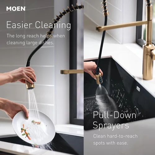 Miniatura 5 de Grifo de cocina Moen Align cromado con sensor de ondas Motionsense sin contacto, de una manija, arco alto, resorte, preenjuague, extraíble con Cromo