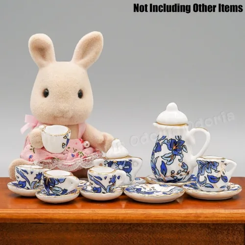 Miniatura 4 de Odoria 1:12 Miniatura 15pcs porcelana azul Chintz taza de té Set (azul)