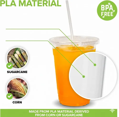 Miniatura 3 de Stock Your Home Vasos fríos transparentes de ácido poliláctico (PLA) de 16 onzas, paquete de 50 vasos desechables de fiesta para agua, café helado