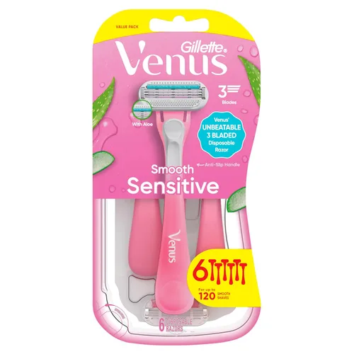 Miniatura 8 de Gillette Venus Maquinillas de afeitar desechables sensibles para mujeres con piel sensible, 6 unidades, ofrece un afeitado cercano con comodidad