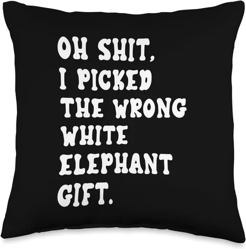Funny Oh Shit White Elephant Gifts for Adults Humorous Oh Shit - Almohada de elefante blanco para adultos menores de 15 años, 20 pulgadas, 16 x 16