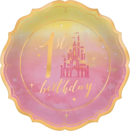 Disney Princess, 1st Birthday" Platos metálicos para fiesta de 7 pulgadas, 8 unidades