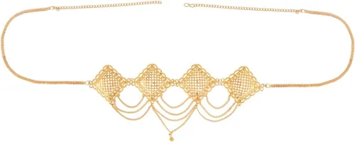 Efulgenz Gold Tone Indian Jewelry for Women Dubai Style Kamarbandh Indian Gold Tone Big Flower Pendant Multilayer Chain with Leaf Kamarbandh Belly