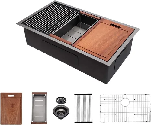 Miniatura 11 de Sarlai 33 Fregadero de Cocina Empotrado - Fregadero de 33 x 19 Pulgadas Bajo Encimera Estación de Trabajo de Profundidad Sencillo Tazón 16 Calibre