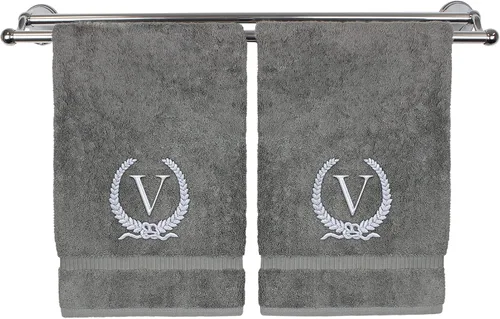 Miniatura 183 de Toalla de mano con monograma, regalo personalizado, 16 x 30 pulgadas, diseño de corona dorada bordada con letra blanca en toalla negra, extra