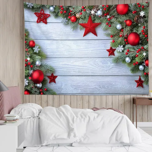 Miniatura 11 de LB Tapiz navideño de muñeco de nieve, bosque de pinos de invierno con ciervos cardenales, tapiz de pared para dormitorio, tapiz colgante de pared