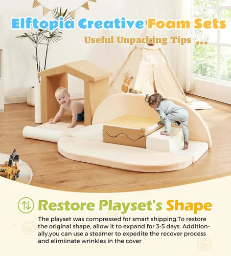 Miniatura 7 de Elftopia Juego de 10 bloques de espuma para escalar con rampa y escaleras para niños pequeños, juego de gimnasio de espuma suave, juguetes