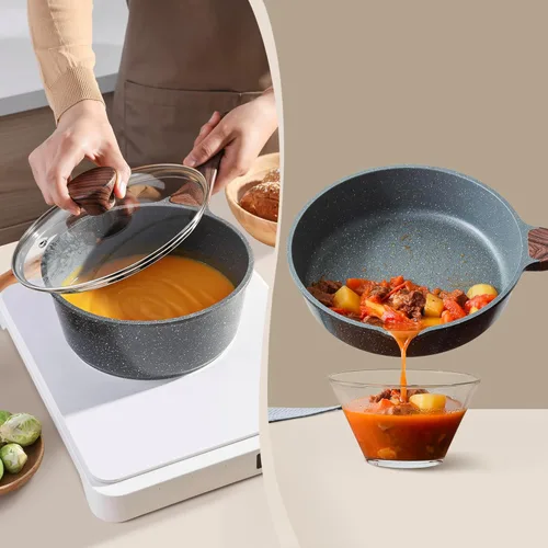 Miniatura 9 de SENSARTE Juego de utensilios de cocina antiadherentes de 23 piezas, ollas y sartenes antiadherentes con revestimiento de granito suizo, juego de Gris
