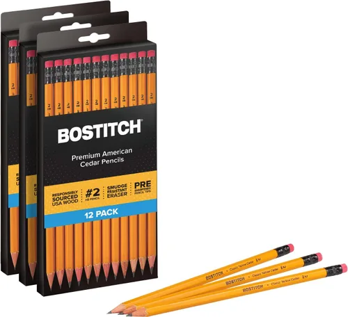 Miniatura 8 de Bostitch Office Premium #2 Lápices de madera de cedro americano, preafilados, grafito HB, paquete de 12