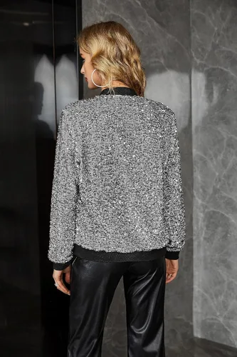 Miniatura 6 de EXTRO&VERT Chaqueta bomber brillante de manga larga con cremallera para mujer