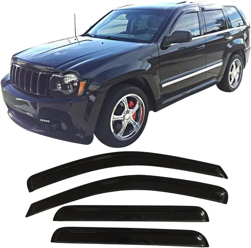 Miniatura 2 de Visera de ventana compatible con Jeep Grand Cherokee 2005-2010, estilo delgado, acrílico, tintado ahumado y semitransparente por IKON MOTORSPORTS