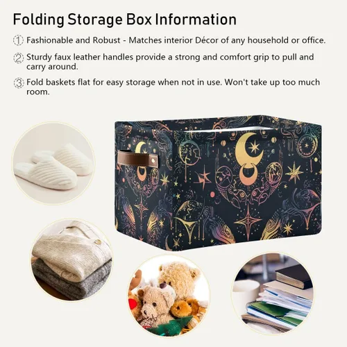 Miniatura 6 de Cesta de almacenamiento, astrología mística, símbolo oculto alrededor de la luna, lona duradera, plegable, caja de juguetes, contenedor organizador